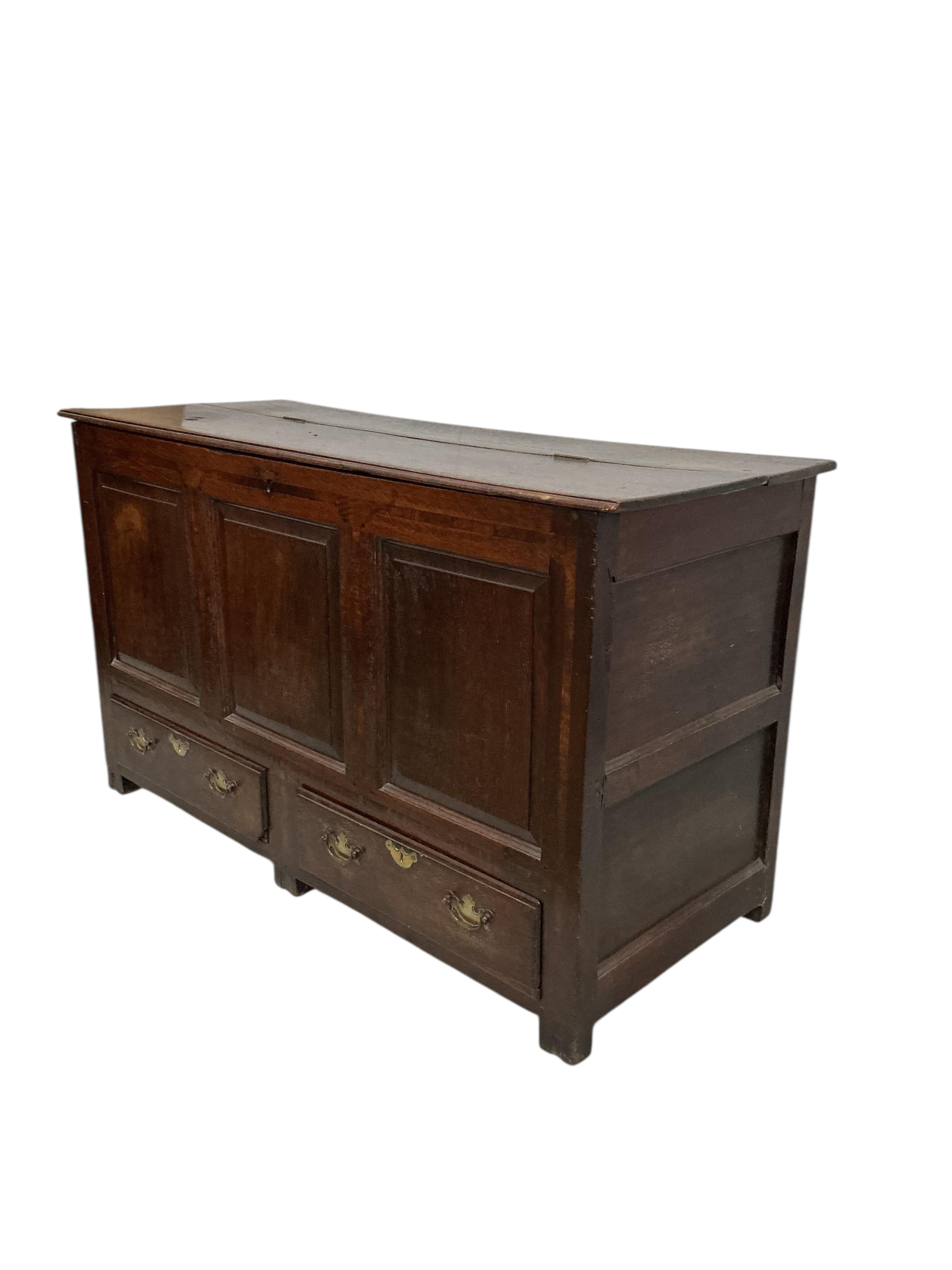 A George III oak mule chest, width 134cm, depth 54cm, height 79cm